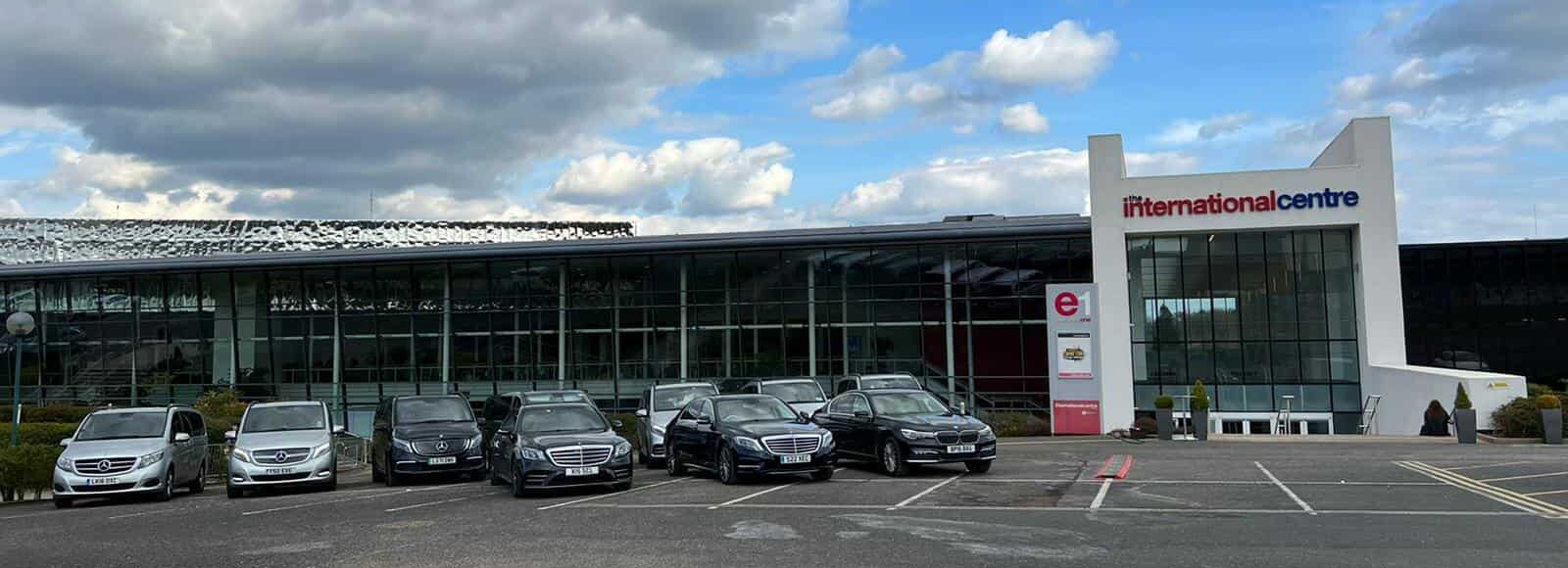 Mercedes Vito, Mercedes V Class, Mercedes EQV, BMW 7 Series, Mercedes S Class, Mercedes E Class vehicles at Telford International Centre April 2022 for Wales Comic Con Guest Transport.